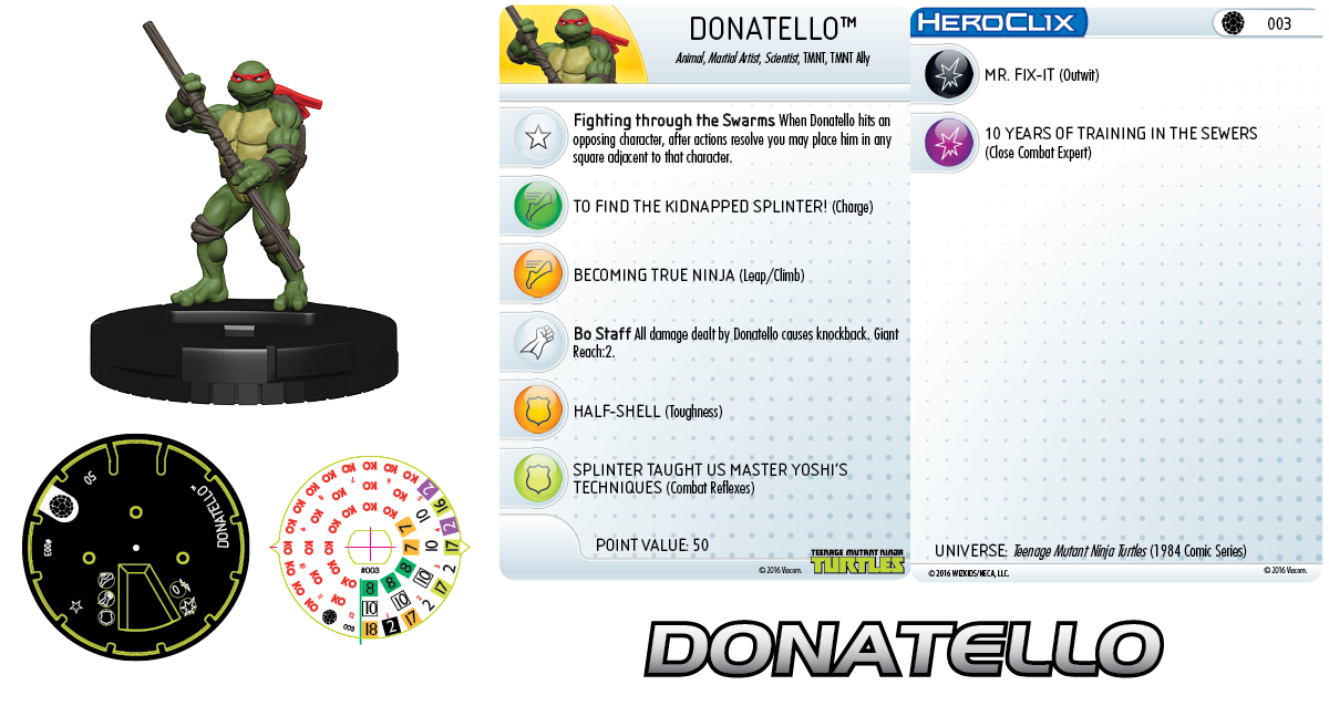 HeroClix fiche Donatello #003 Mirage Comics 2016 Tortues Ninja Turtles TMNT